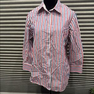 Chaps Red, Blue, and White Striped Button Down Shirt